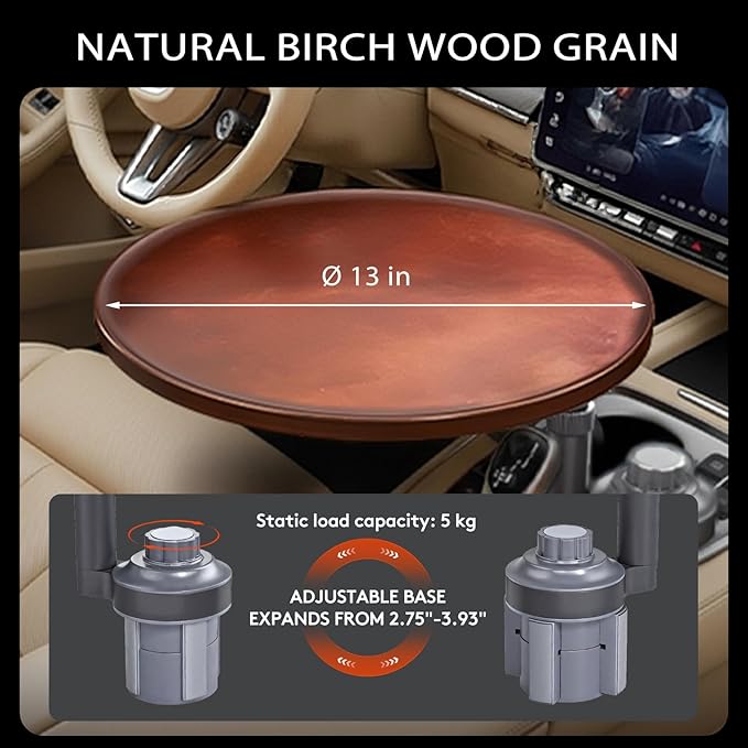 Ymipre Car Desk for Laptop & Car Table Tray, Height-Adjustable 360° Rotating Wood Car Laptop Mount, Cup Holder Table, Steering Wheel Tray, Compatible with Tesla & Most Vehicles