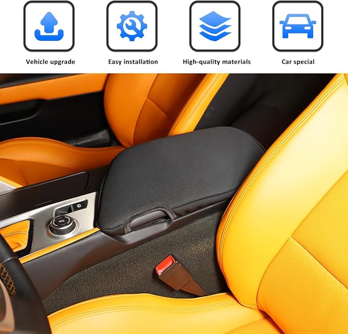 Black Cloth Center Console Cover Armrest Pad for Chevrolet Corvette C7 2014-2019 Car Armrest Cover Cushion,Car Armrest Seat Box Protector Accessories