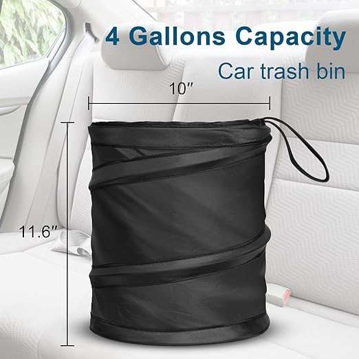 Kincown Car Trash Can, Large-Sized Pop-up Car Trash Bin, Collapsible Garbage Can, Trash Bag with Elastic Band Hanging, Double-Layer Washable Trash Can, Waste Basket with Velcro