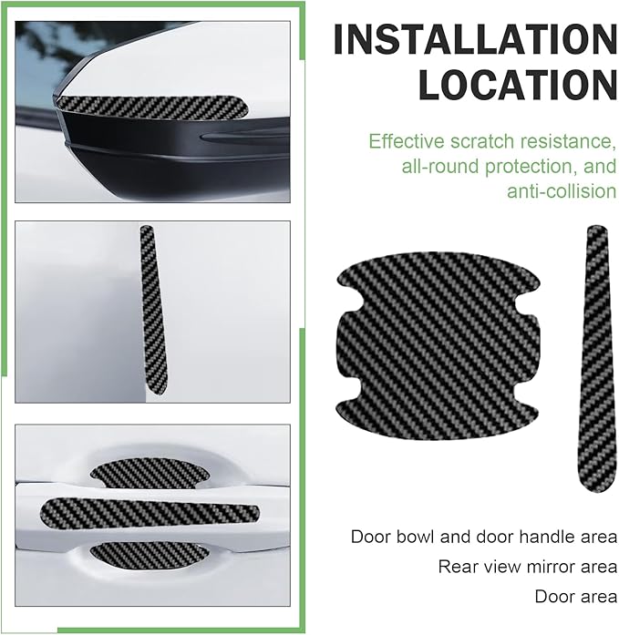 8 PCS Car Door Bowl and Handle Scratch Protectors, Anti-collsion Carbon Fiber Paint Protection Film, Sporty Decorative Sticker, Self-Adhesive Waterproof Exterior Strip (Carbon Fiber Black)