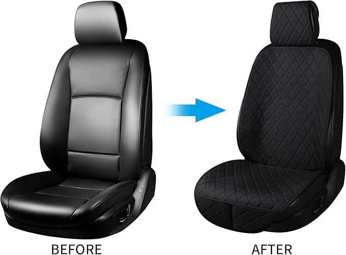 ENOGE Linen Car Seat Covers Front Seat Covers Breathable Cloth Fabric Car Seat Protector Universal Fit Most Automotive, Van, SUV, Trucks (Black, 2 Front)