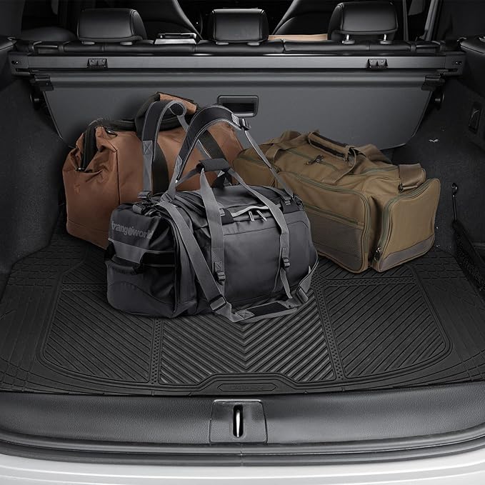 CAR PASS Heavy Duty Rubber Floor Mats Gray Car Mats Full Set with Trunk Cargo Liner - Universal Waterproof Floor Mats for Car SUV Truck, Durable All Weather Automotive Liner Mats (All Black)
