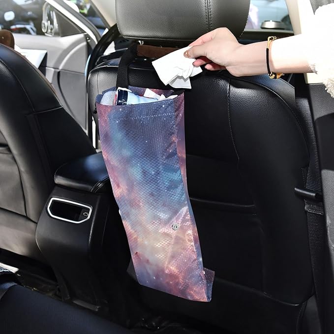 ALAZA Hanging Car Trash Bags Garbage Bag Trash Can for Back Seat Small Nebula 2 Washable Storage Bag Retractable 2 Pack
