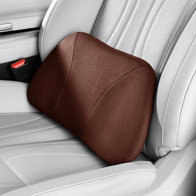 POKSRI Lumbar Support Pillow,Back Pain Relief Cushion,fits tightly around the waist,Memory Foam,Skin-friendly Suede Fabric,fit Car Drive,Office chair,Rest seat,Improve Posture,Portable,15.5''Lx 8.7''H