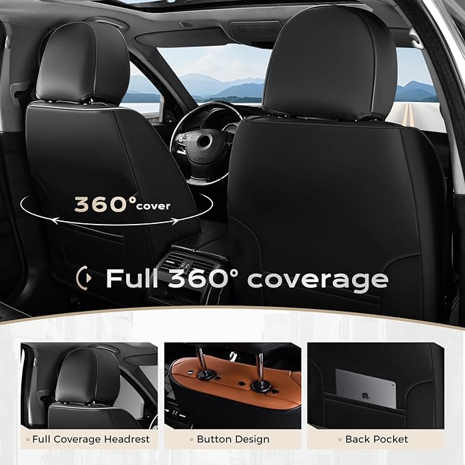 Coverado Car Seat Covers, Front Covers for Cars, Car Seat Cover Front Seats, Automotive Seat Cover, Waterproof, Leather Car Seat Cushion, Universal Interior Covers Seat Protectors for Most Cars
