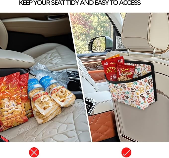 Renewold Dog Paws Colorful, Car Side Pocket Organizer, Universal Car Seat Side Pocket Pouch, Auto Console Door Organizer Bag, Holder for Phone Sunglasses Keys, Multifunction for Office Home Travel