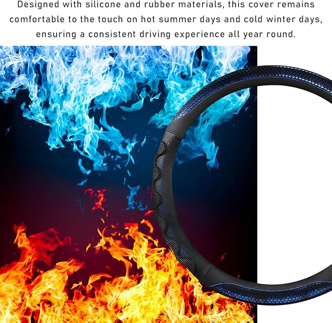 Car Steering Wheel Cover, 15 Inches 3D Honeycomb Design Car Steering Wheel Protector with Comfy Grip, Breathable Anti-Slip D-Shaped Steering Wheel Sleeve for Most Vehicles (Blue,Round)