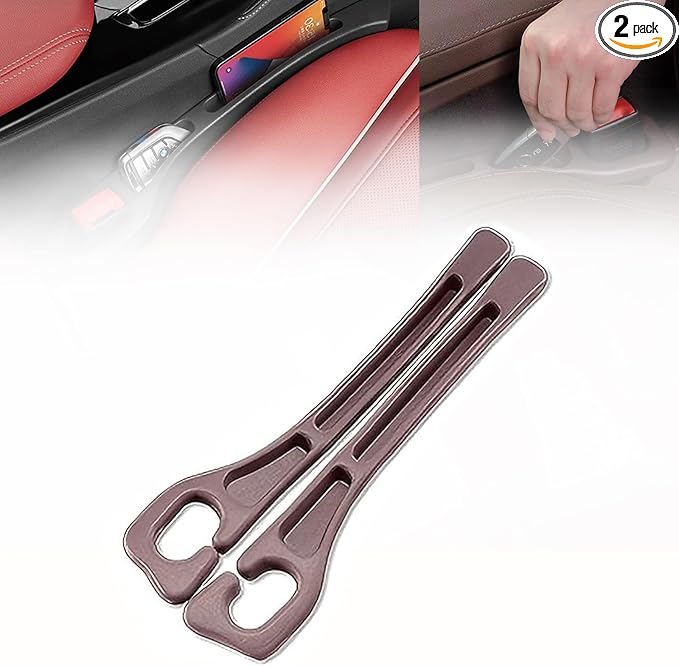 2PCS Car Seat Gap Filler and Organizer, Stop Drops Between Seat and Console, Automotive Front Seat Organizer for Keys, Phone, Coins |Universal Fit. (Brown)