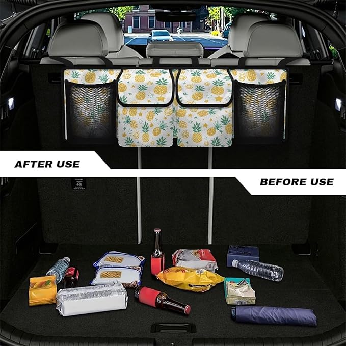 Trunk Organizer for Car Large Capacity Car Organizer, Pineapple Foldable Trunk Organizer for SUVs & Sedans, Space Saving Car Organization for Car Accessories, Tools, Sundries