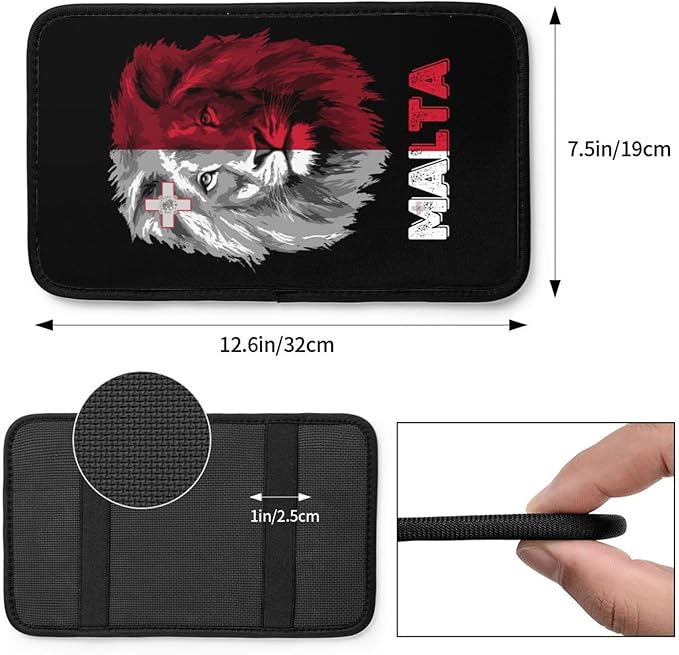 Vintage Malta Maltese Flag Lion Head Auto Center Console Armrest Cover Car Handrail Box Cushion Pad Mat Universal Fit Most Vehicle Sedan Truck SUV Soft Comfort Decor Accessories