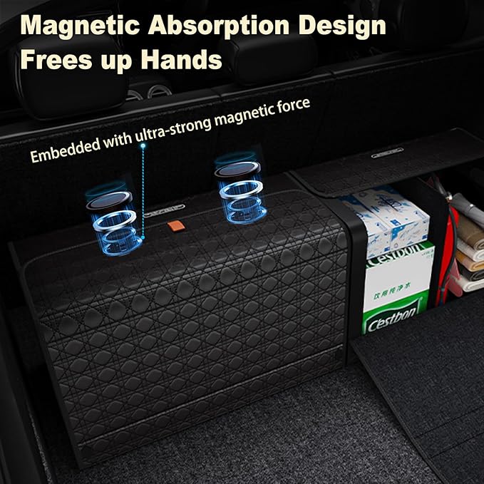 GMQ Car Trunk Organizer for SUV,Car Organizers and Storage with Collapsible Storage, Magnetic Lid Large Capacity for SUV, Truck, MPV (3D-Black, XXL-29.5×13×12.5 IN)