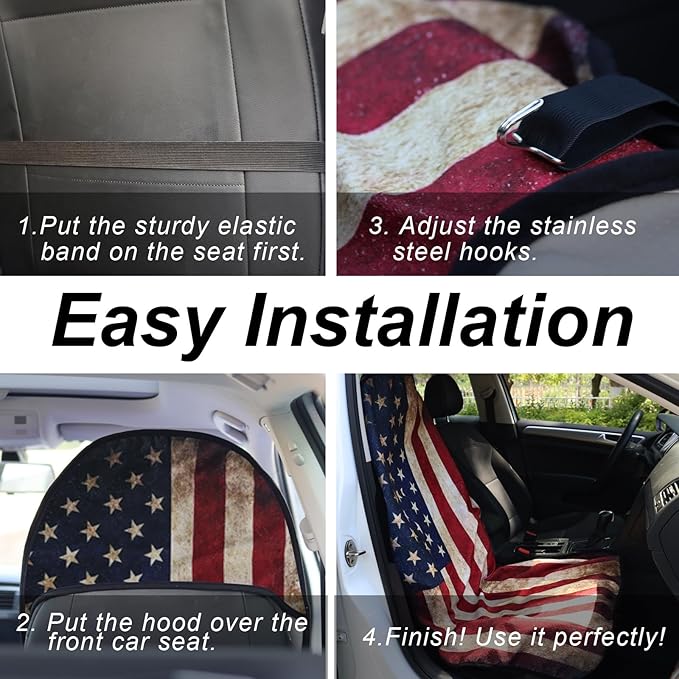 nbnhxnff Sweat Towel Car Seat Cover Protector Front Seats for Gym Workout, Running, Swimming, Beach and Hiking, Waterproof Universal Seat Cover for Car, Trucks,Van&SUV (American Flag, 1pcs Front Seat)