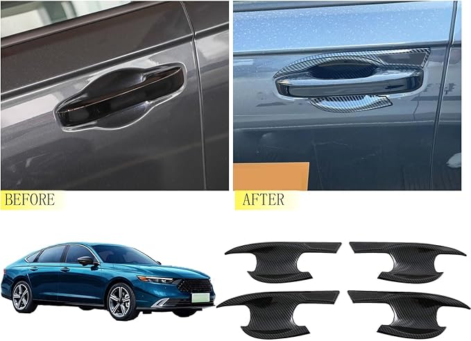 GZZHANMU Exterior Door Handle Bowl Cover Trim Fit for Honda Accord 11th 2023 2024 2025，Car Accessories Paint Scratch Protector ABS（Carbon Fiber Style）