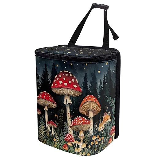 KEIAHUAN Red Mushroom Car Garbage Bag Hanging Large Capacity Car Trash Can with Lid Multipurpose Garbage Bin Portable Grocery Organizer Bag for Back Front Seat