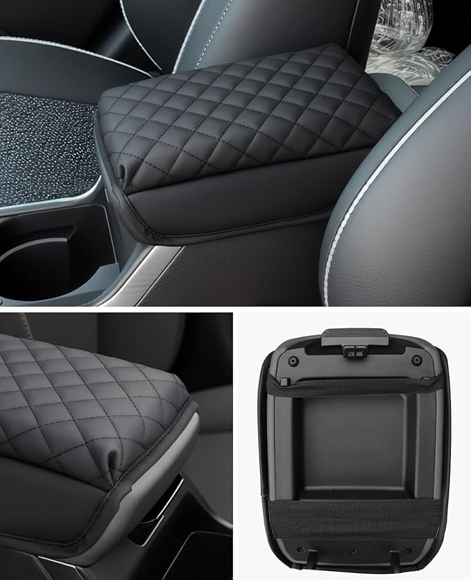 INTGET Center Console Cover for Kia K4 Accessories 2025 2026 LX/LXS/EX/GT-Line/GT-Line Turbo Car Interior Leather Armrest Arm Rest Lid Cushion Pad Protector (Black Argyle with Pad, for 2025+ K4)