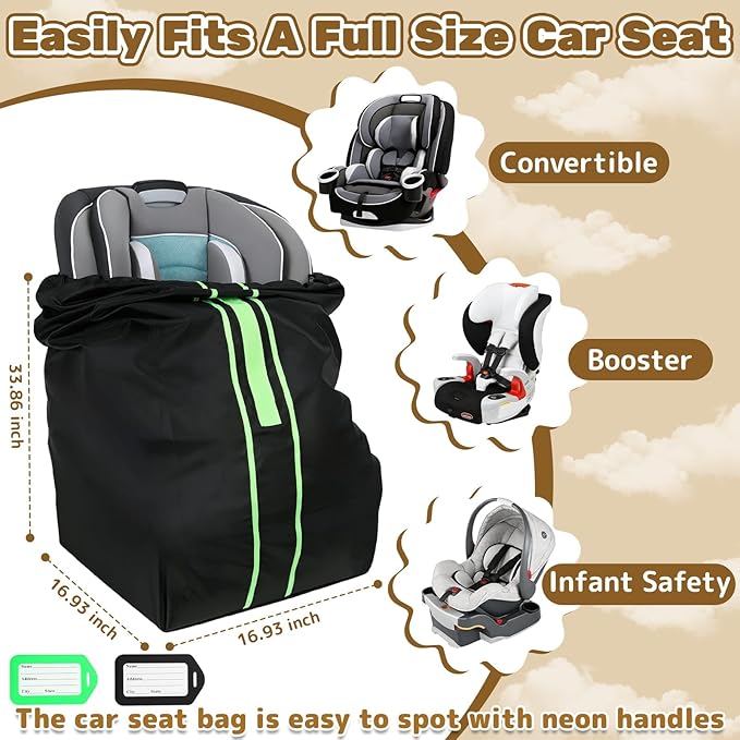 Sublaga Carseat Bag for Airplane Travel, Carseat Gate Check Bag, Durable Car Seat Cover Baby Travel and 2 Pcs Luggage Tags For Airplane, Perfect for Air Travel Family Vacations and Parent with Infants