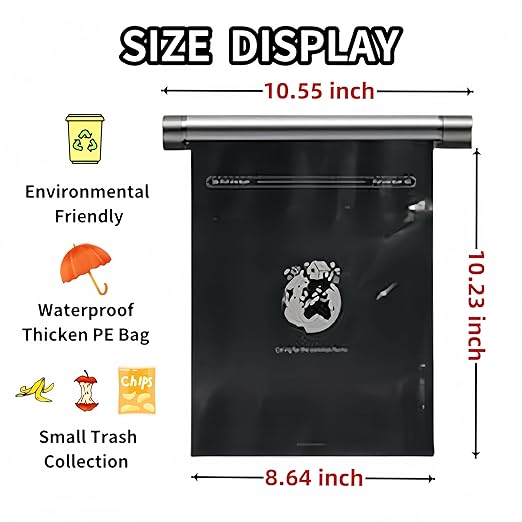 Rolling Dispenser Car Trash Can - Aluminum Alloy Rotary Storage, Magnetic Hanging Waterproof Garbage Bag,Auto Accessories for Travel (Black)