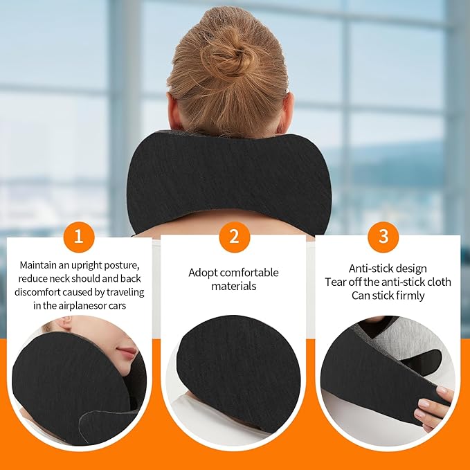 Ziixmile Travel Neck Pillow for Airplane – Memory Foam 360° Support Compact Design Ergonomic Flight Pillow for Sleeping & Neck Support Portable Travel Pillows for Adults, Car, Office Home (Black)