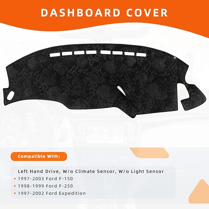 KEYOOG Dashboard Cover Dash Mat Fit for 2003-1997 Fo-rd F-150,1999-1998 F-250,02-97 Expedition Car Dash Board Mat Anti-Glare Carpet,Non-Slip Pad Sunshield Protector (Flannel)
