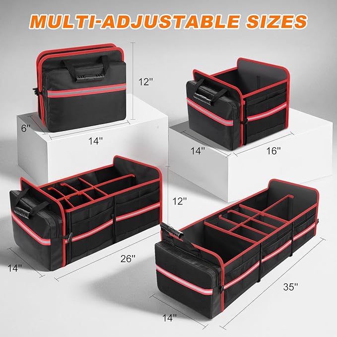SKYJDM 95L Car Trunk Organizer with Removable Cooler Bag, Collapsible Trunk Storage Organizer with Removable Lid - Multi Compartment Waterproof Storage Organization, Fits Most Car, Truck, Red