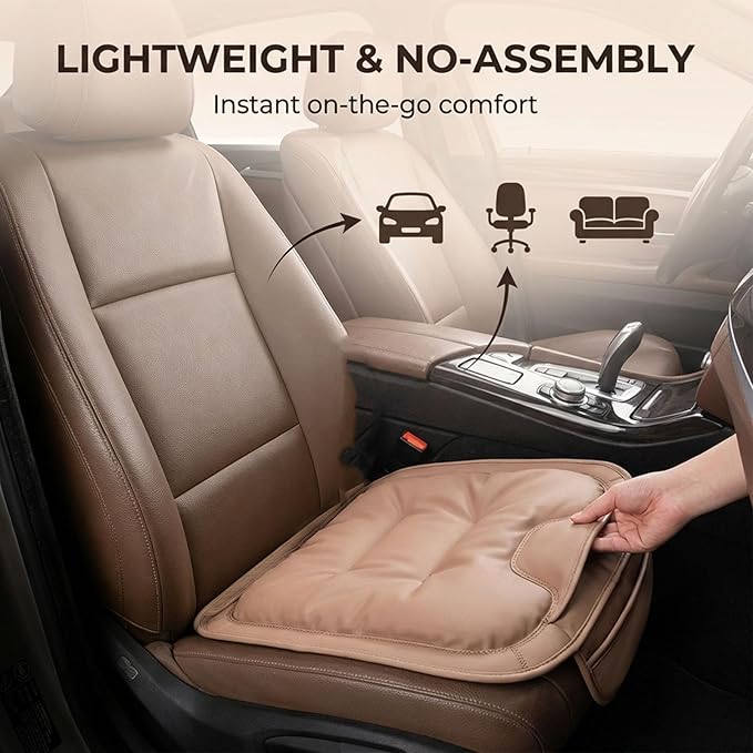 Car Seat Cushions, Skin-Friendly Leather Seat Cushions, Comfort Breathable Scratch Wear-Resistant, Memory Foam Seat Pad for Car, Office or Home Chair (Brown)