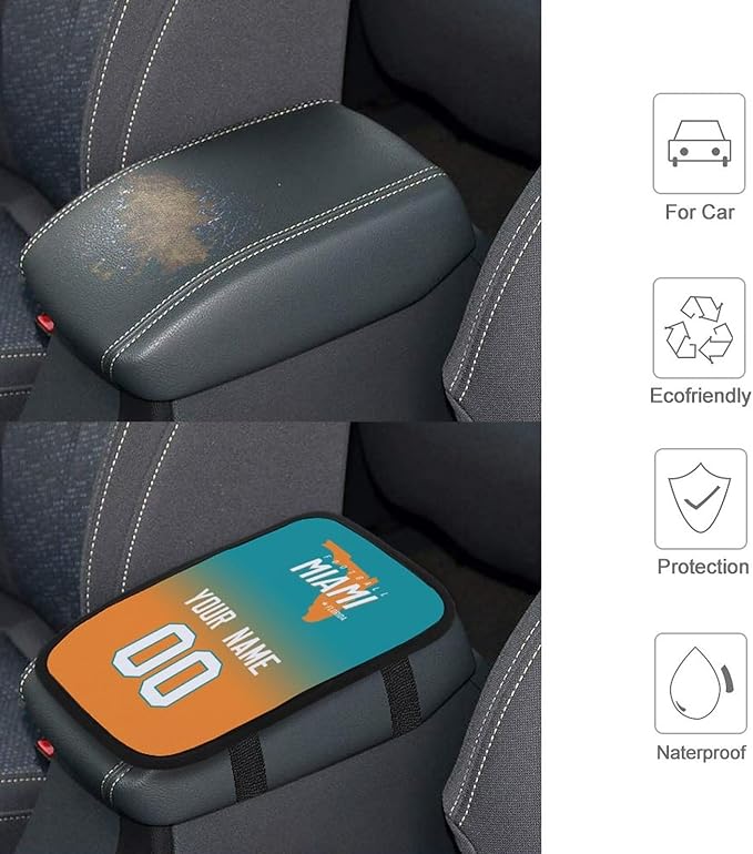 Custom Football Car Armrest Covers Universal Auto Center Console Pad Car handrail Box Cushion Personalized Add Name & Number Fans Gift Fit Suit for SUV Truck Sedan Van