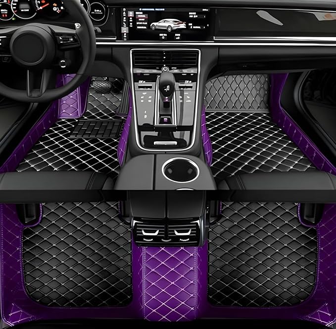 Custom Leather Car Mats, Vehicle-Specific Fit All-Weather Floor Mats, 100% Waterproof Anti-Slip Durable Protection for SUV Truck Sedan, Precision Tailored Protection (Purple and Black)