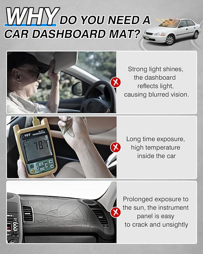 Cartist Dash Cover Compatible with Honda Civic 1996 1997 1998 1999 2000 Dashboard Cover Mat Non-Slip Carpet Sunshield Glare UV Rays Protector