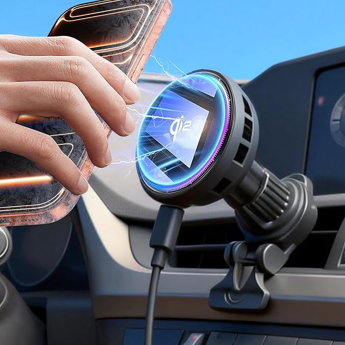 2026 Upgrade TEC & Fan Cooling Magnetic Wireless Car Charger, For Qi2 15W Magsafe Car Charger Mount, Air Vent Fast Wireless Charging Car Phone Holder for iPhone 17/16/15/14/13/12 Series, Samsung＆Pixel