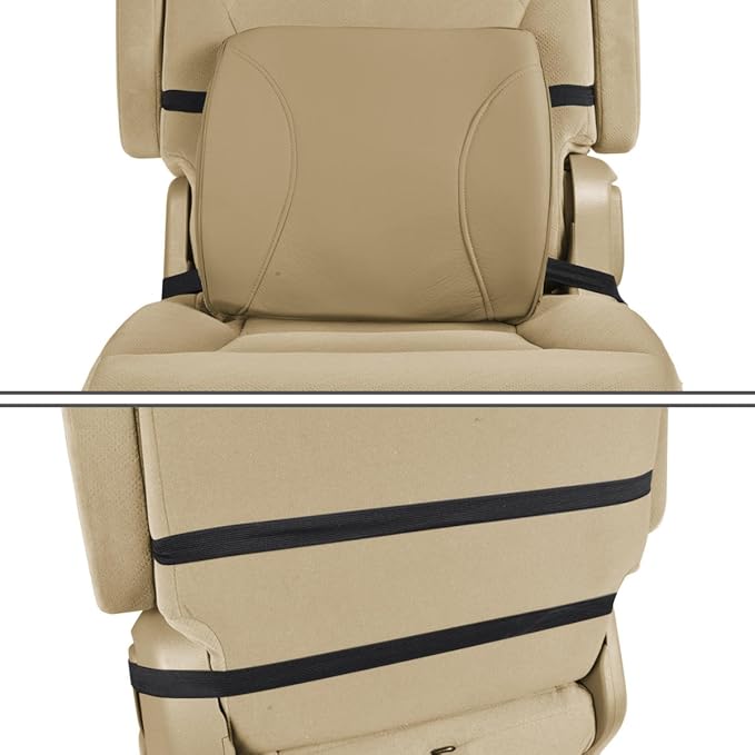 BDK Universal Fit Cushioned Back Car Support Lumbar - (Beige)
