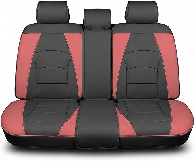 FH Group Back Seat Faux Leather Car Seat Cover, Universal Fit, Rear Seat Covers for Cars with Rear Split Bench, Car Interior Accessories for SUV, Sedan, Van, Burgundy/Black