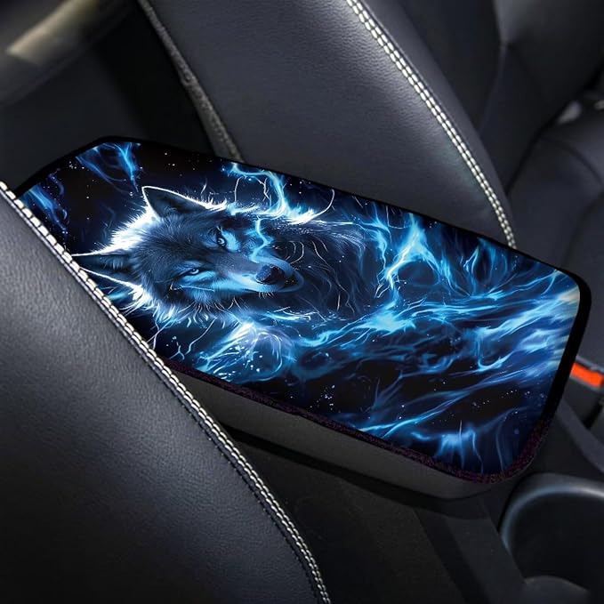 Horeset Lightning Wolf Car Armrest Cover Center Console Decor Protector, Anti-Scratch Auto Arm Rest Cushion Easy to Install