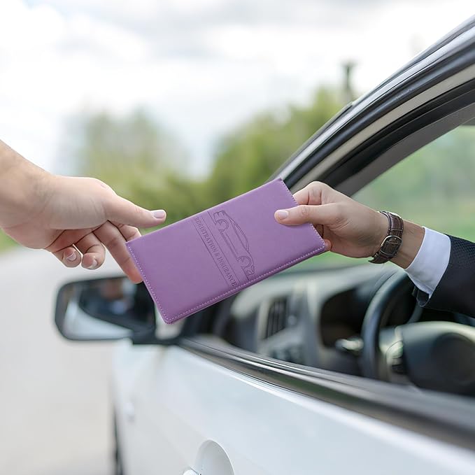 JUSTTOP 1Pack Car Registration and Insurance Holder,Car Document Holder for Cards License with Magnetic Shut,Vehicle Glove Box Car Organizer for Documents, Cards, License(Purple)