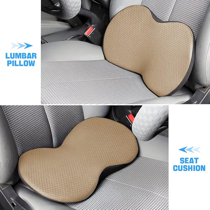 Car Seat Cushion, Memory Foam Auto Wedge Seat Pad, Comfort Low Back and Tailbone Sciatica Pain Relief Driving Pillow, Breathable Non Slip Orthopedic Support Pad, Universal for Men Women (Beige)