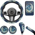6 PCS Blue Starlit Sky Car Steering Wheel Cover Butterfly Car Interior Decor Handbrake Cover Cup Coaster Universal Fit Auto,Suvs,Truck