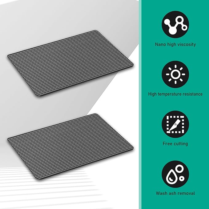 leechio 2 PCS Car Dashboard Anti-Slip Mat, 10.63" x 5.9" Grid Anti Slip and Heat-Resistant Instrument Dash Mat, Dashboard Accessories, General Anti Slip Pad for Automobiles (Black)