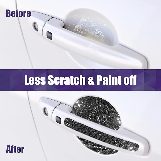 Frienda 10 Pieces Bling Car Accessories for Women Bling Car Door Handle Protector Door Handle Covers for Car Rhinestone Car Bowl Protector Accessories Women Stickers(Black)