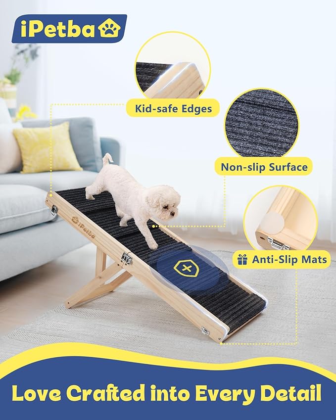 iPetba Dog Ramp for Couch & Low Bed - Joint & Spine Support with Gentle Incline for Small Dogs, Adjustable, Anti-Slip & Foldable, Up to 35 lbs