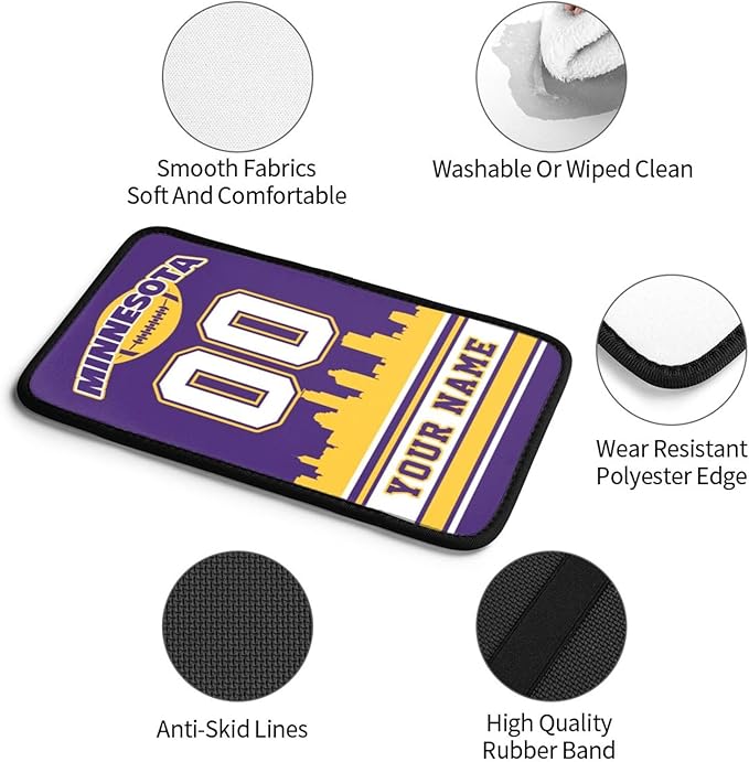 Custom Minnesota Car Armrest Covers Personalized Football Style with Name Number Customized Auto Center Console Pad Car Handrail Box Cushion for Most Vehicle Decor Accessories, Fans Gift