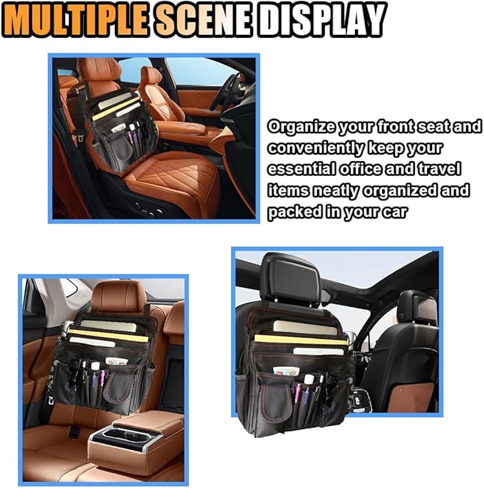 Car Front Seat Organizer, Car Backseat Organizer with Adjustable Shoulder Strap, Passenger Seat File Bag with Dedicated Laptop Tablet Holder Cup Holder for Car Law Enforcement (Black with Red Line)