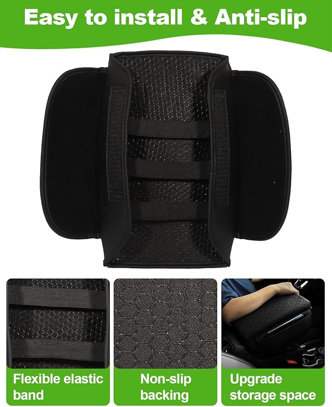TBHOO for 2024 2025 Jeep Wrangler JL 2018-2023 Center Console Cover for Jeep Gladiator JT 2020-2025 Armrest Cover Jeep Accessories Arm Rest Pad Console Cushion Lid Black Leather with Pockets