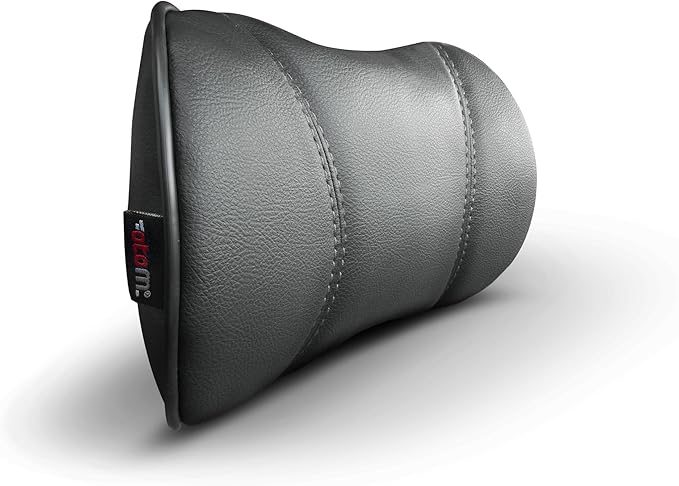 Otom Car Neck Pillow - Ergonomic Faux Leather Headrest Pillow for Driving Comfort | Travel Pillow Fits All Cars, Trucks, SUVs | Luxury Support (Black-Smoked)