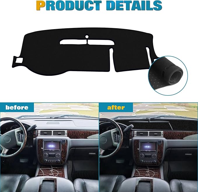 x xotic tech Center Console Dashboard Mat Pre-Cut Non-Slip Sunshield Sun Glare Protector Dash Carpet Pad Black Cover Compatible with Chevrolet Silverado or GMC Sierra 2007-2013,w/One Golve Box-Type A