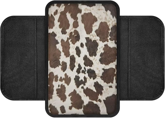 Boatee Cow Print Auto Center Console Cover Armrest Pad for Car Console Mat Universal Arm Rest Organizer for Vehicle Interior Protector Automotive Accessories Stylish Armrest Storage Box Mat Brown