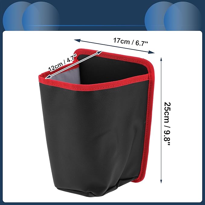 Car Trash Can Front Seats 6.7" Length 4.7" Width 9.8" Height Auto Trash Bin Faux Leather Black Red Hanging