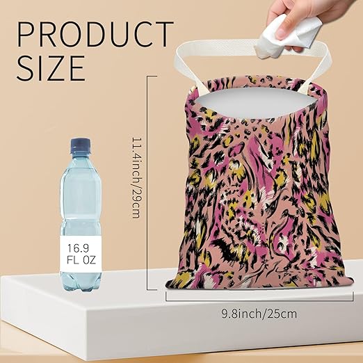 BEAKND Hanging Car Garbage Bag, Cute Car Trash Can Bag, Automotive Accessories for Women Men Colorful Pink Leopard