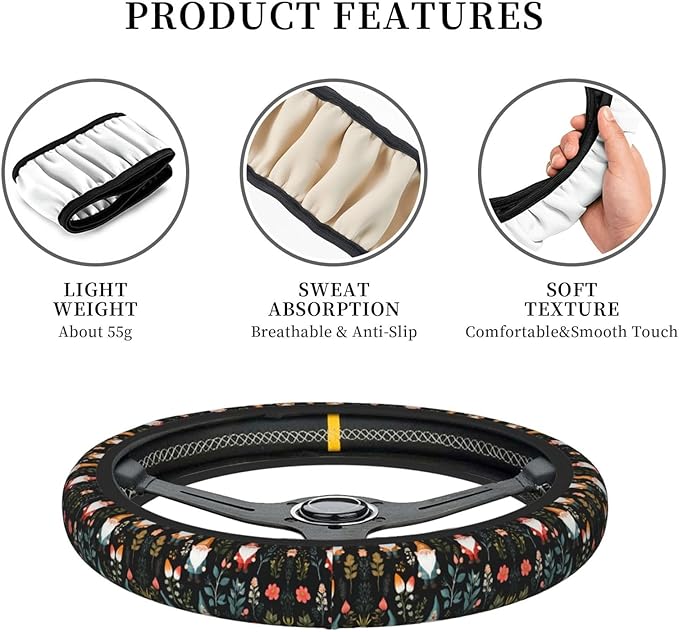 Nordic Gnomes Car Steering Wheel Cover, 15 Inch Steering Wheel Cover Stylish Decor for Most Cars