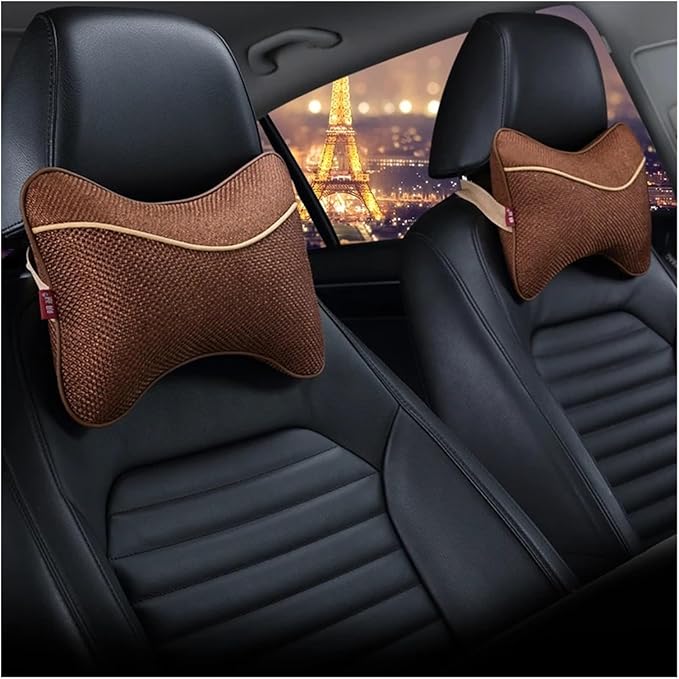 Car Headrests Cervical Neck Pillow Head Cushion Memory Foam Cotton Fit for Seat Waist Lumbar Support(Brown)