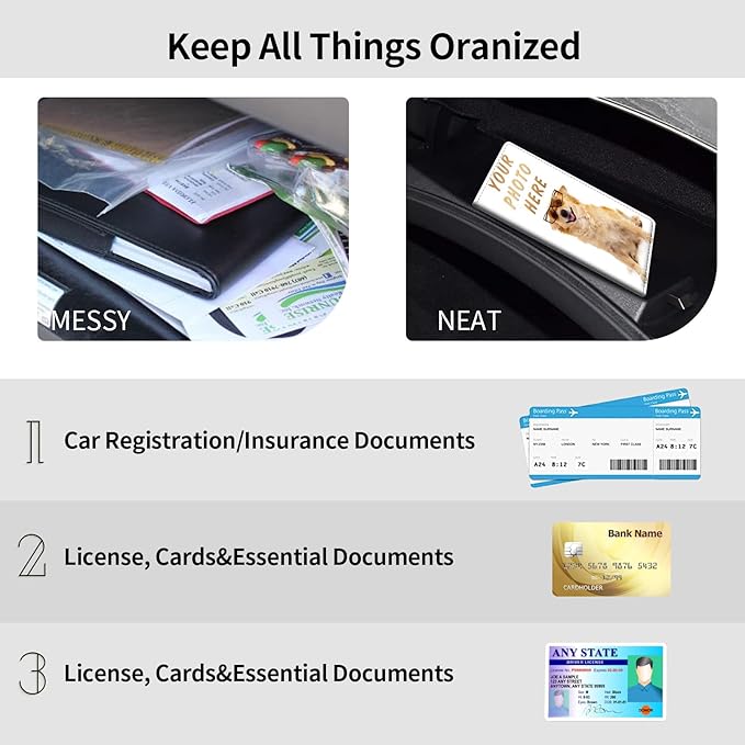 Mxfdegf Customized Registration & Insurance Holder, Leather Car Glove Box Organizer, Cool Accessories for ID, Driver's License & Essential Documents, Business Cards - Men & Women
