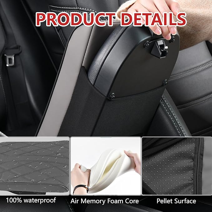 Memory Foam Car Armrest Cushion, 13"×8.3"×2" Leather Car Armrest Cover Pad, Auto Center Console Cover, Universal Vehicle Arm Rest Cover Protector, Interior Car Accessories (Gray)